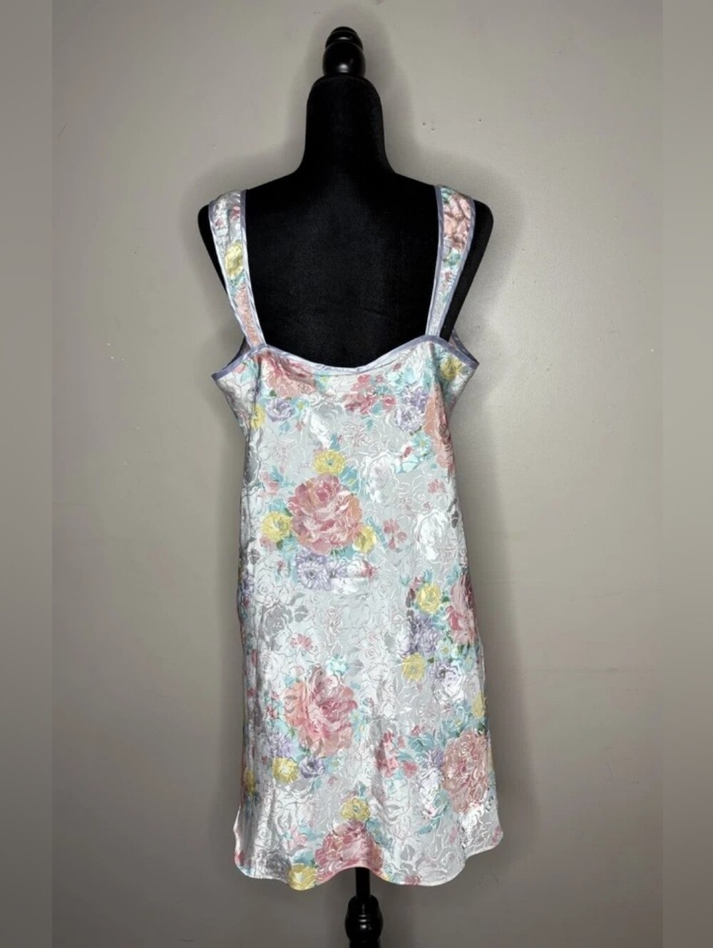 Floral Satin Slip Dress in Pastel Rose and Mint - Picture 5 of 5